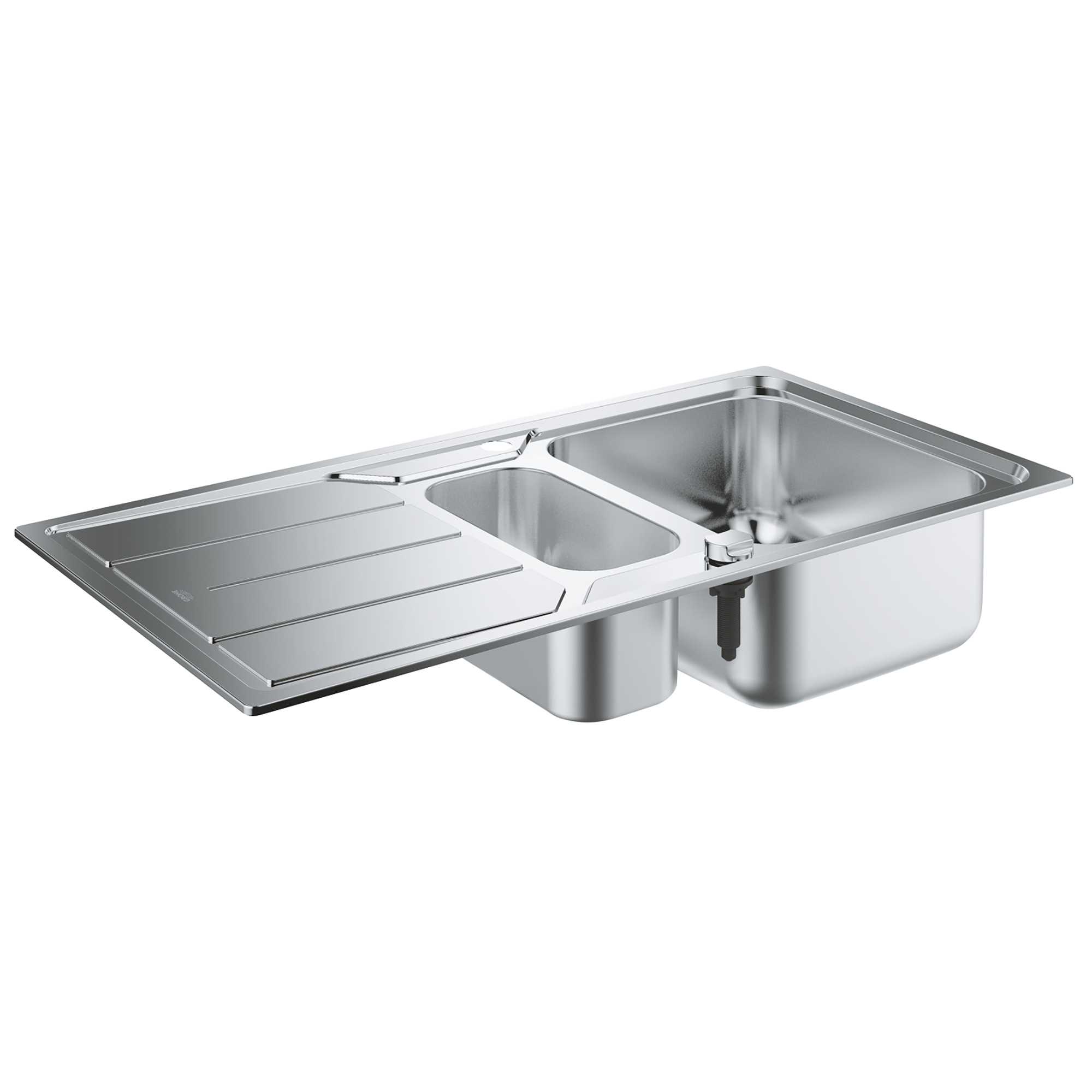 

Кухонная мойка металлическая прямоугольная GROHE 500мм x 970мм матовая 0.7мм на полторы чаши с сифоном 31572SD0