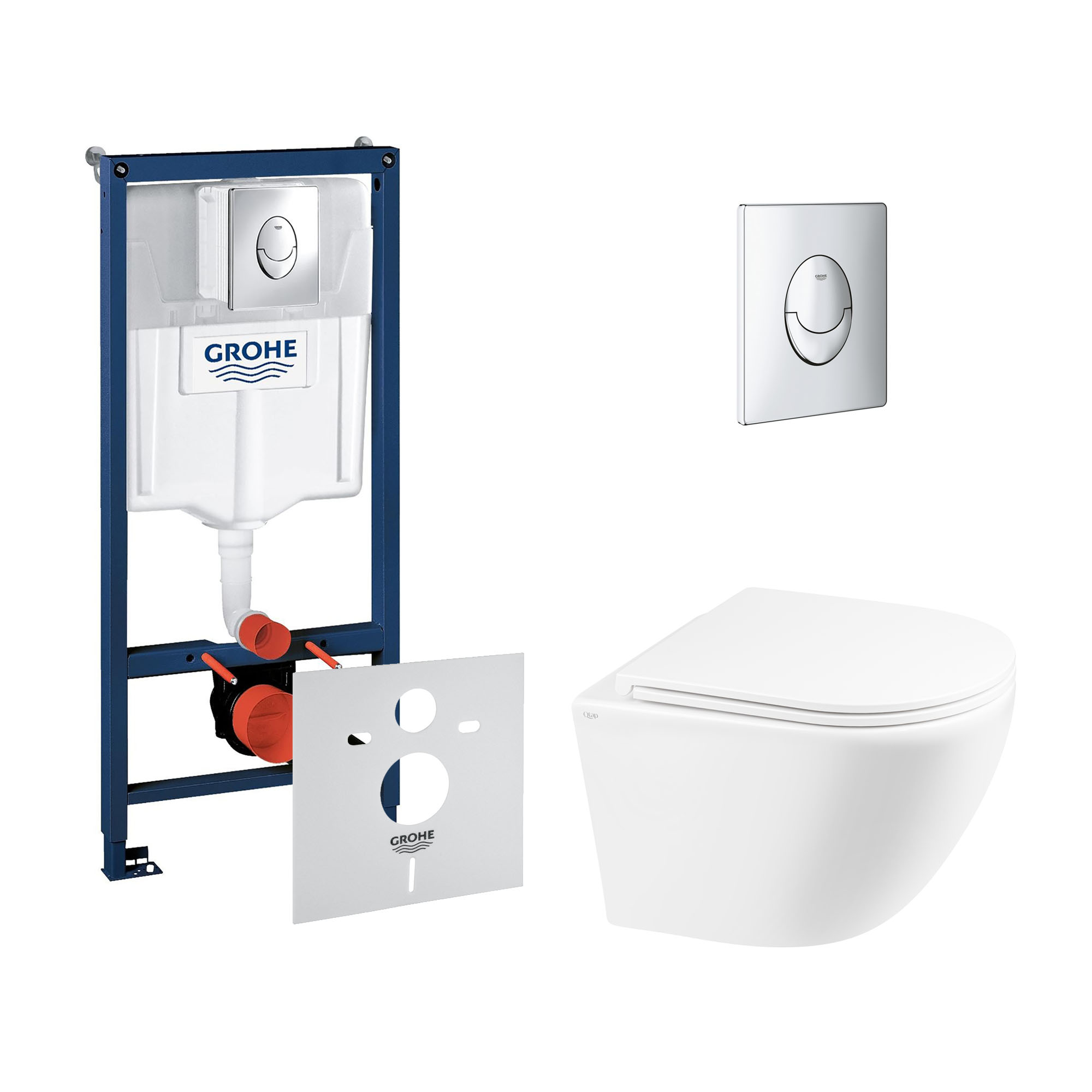 

Комплект инсталляции GROHE Rapid SL кнопка хром безободковый унитаз Q-TAP с крышкой микролифт 38721001QT1333046ENRW