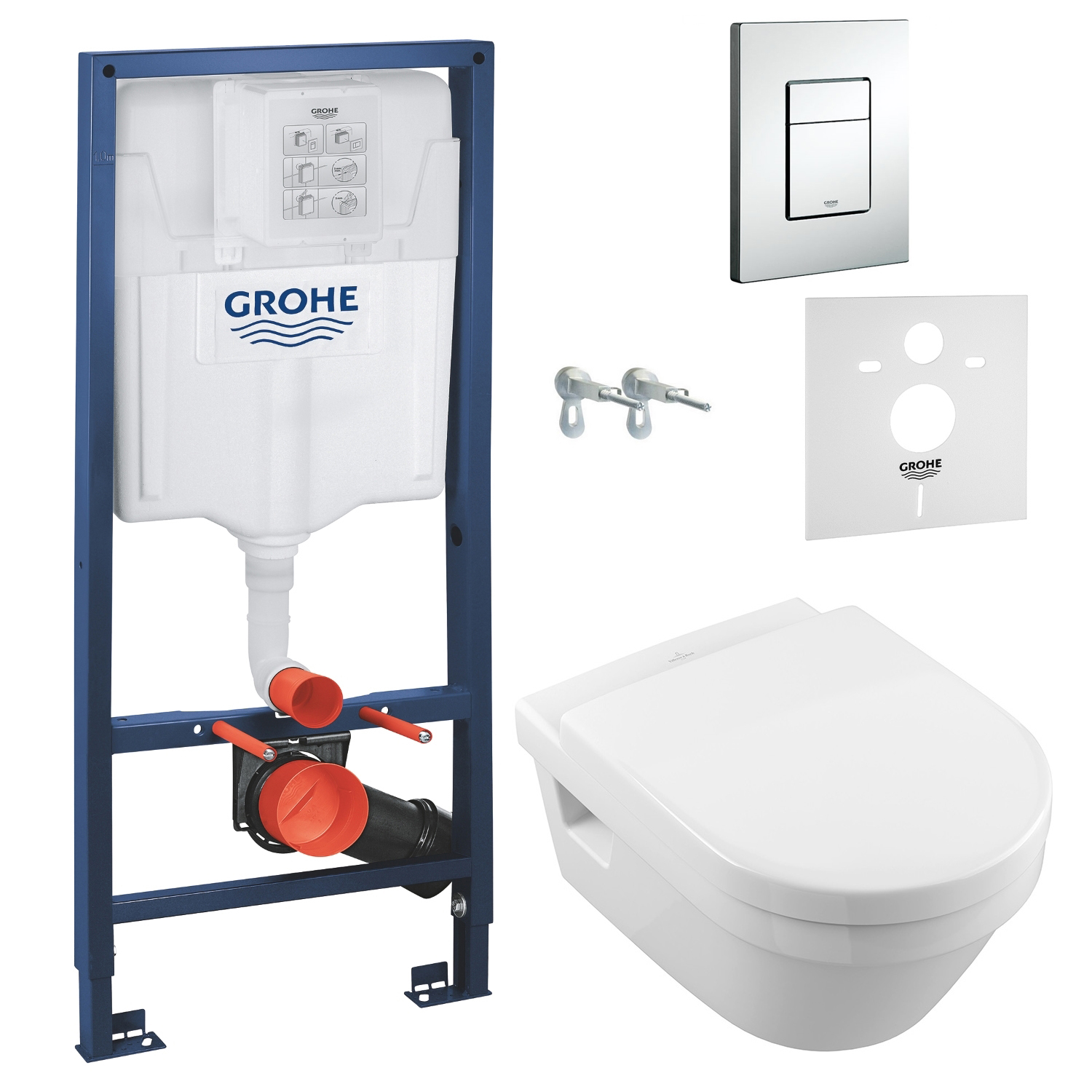 

Комплект инсталляции GROHE Rapid SL кнопка хром безободковый унитаз VILLEROY&BOCH с крышкой микролифт дюропласт 5684HR01+38772001+37131000