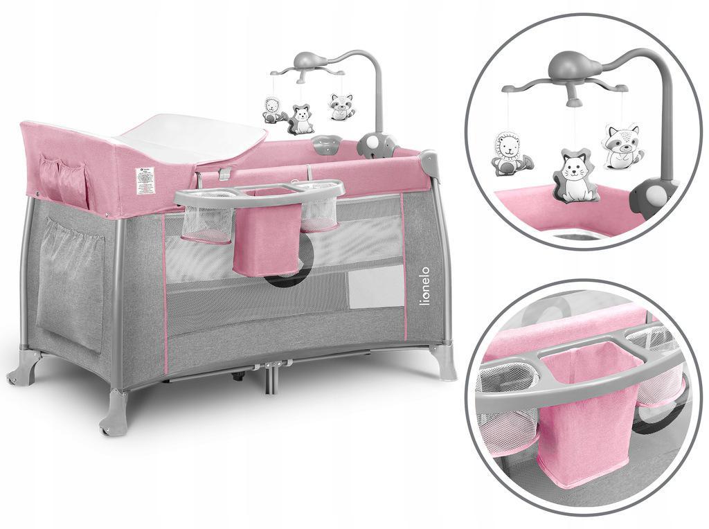 

Детская кроватка-манеж + подвесные игрушки Lionelo Thomi Pink