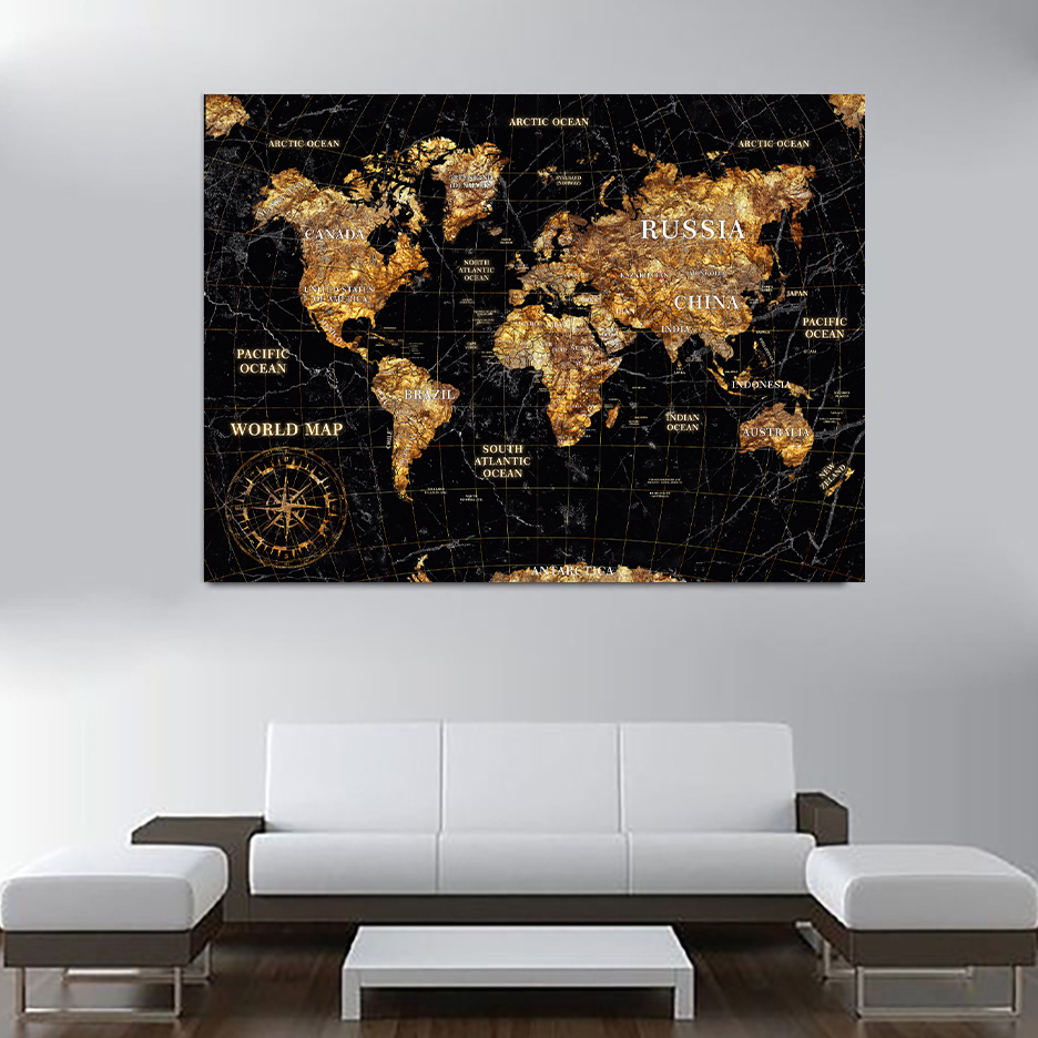 

Картина на холсте Путешествия Golden Map of the World 110х150 см.