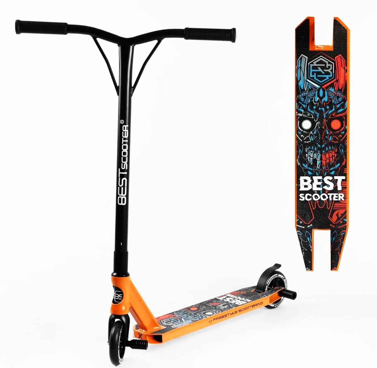 

Детский трюковый самокат Best Scooter Scull система Пеги оранжевый цвет