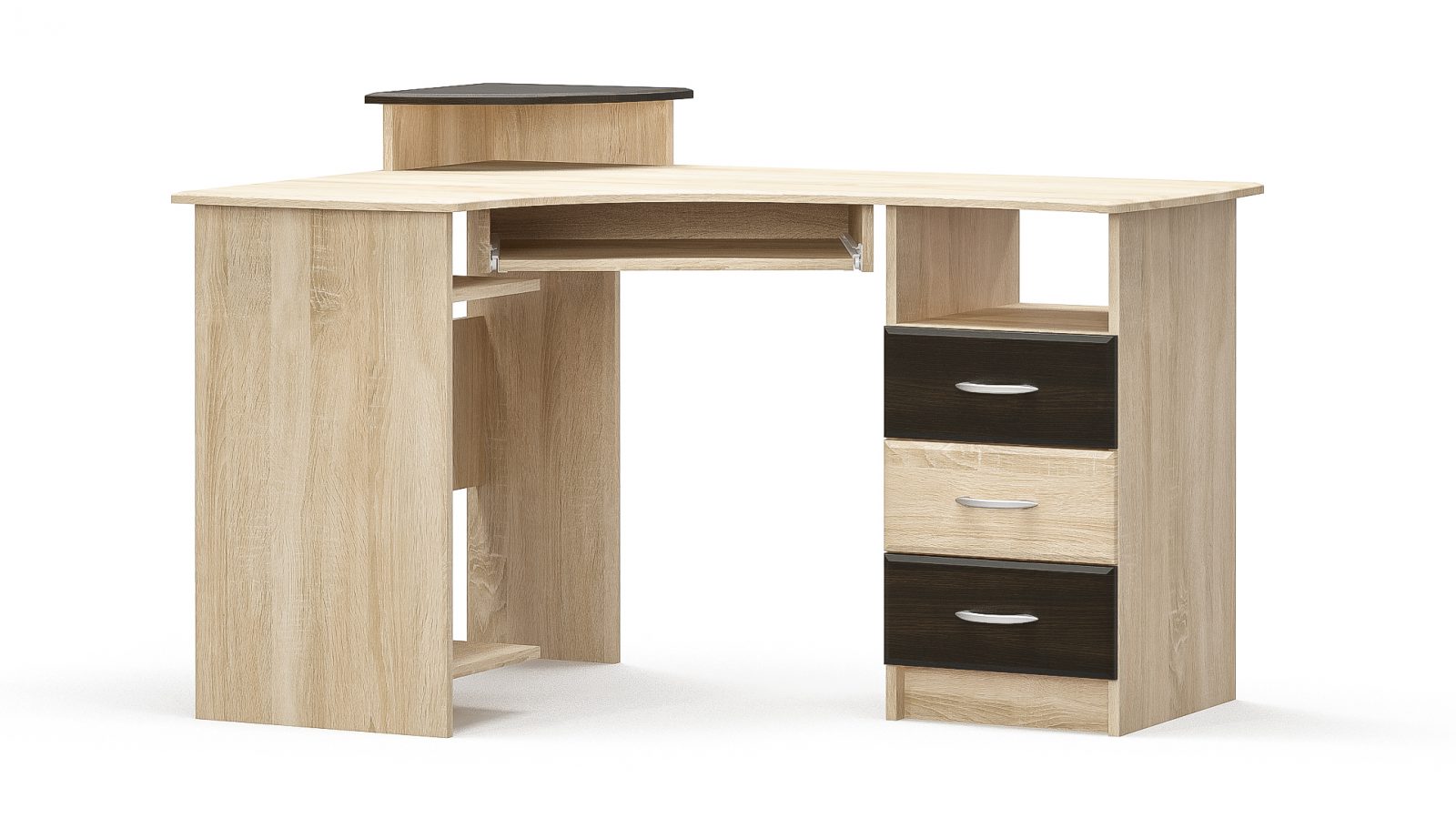 

Стол письменный угловой 1300*900*750(левый /правый) из МДФ цвет Дуб самоа /Венге темный Мебель Сервис