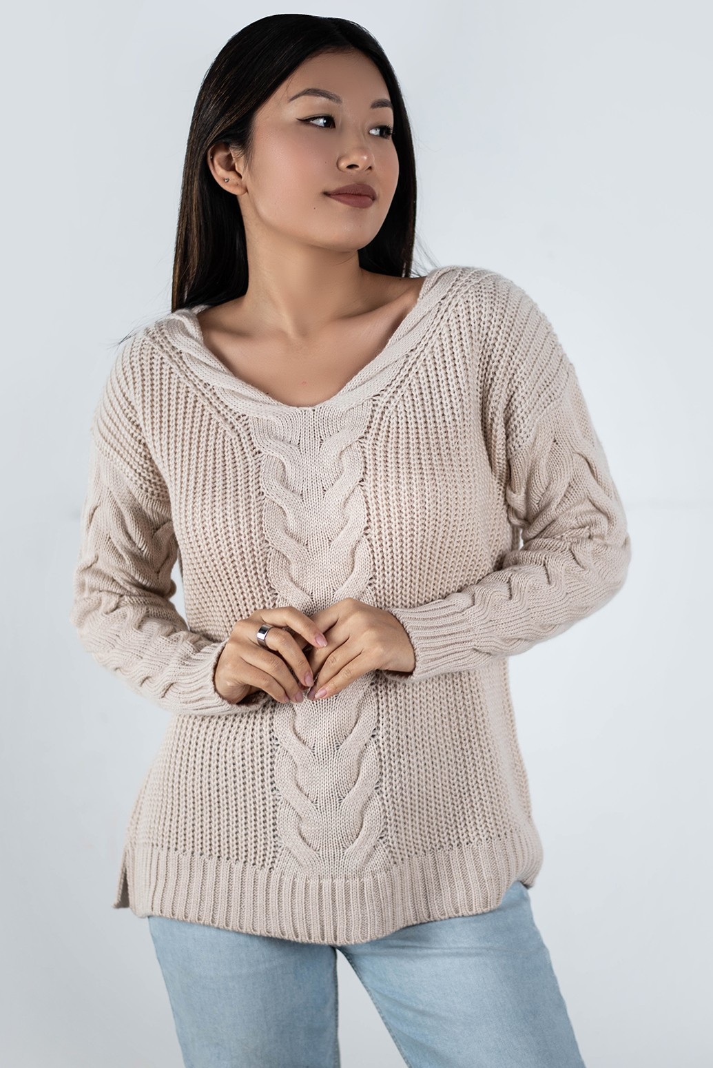 

Женский вязаный свитер "Ева" TM Anika SV10C05 Onesize бежевый