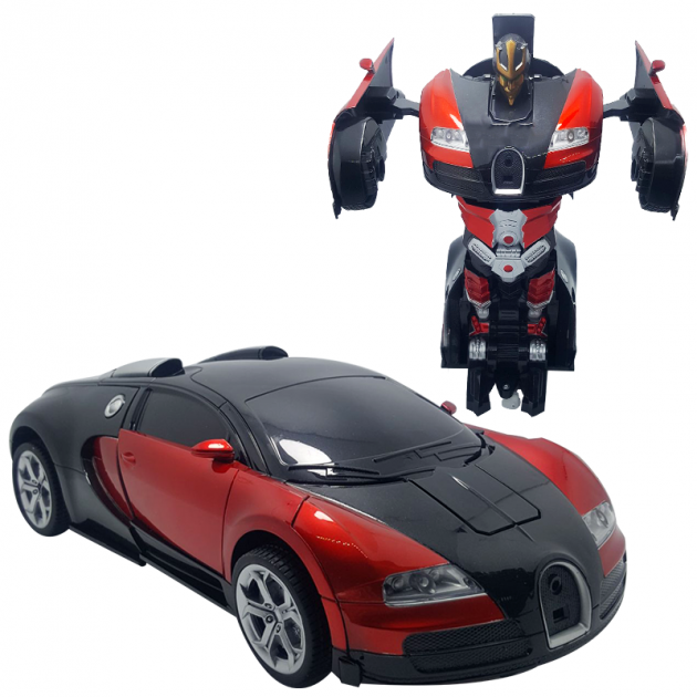 

Машинка детская на радиоуправлении Трансформер Bugatti Robot Car Size 18 Красная с черным