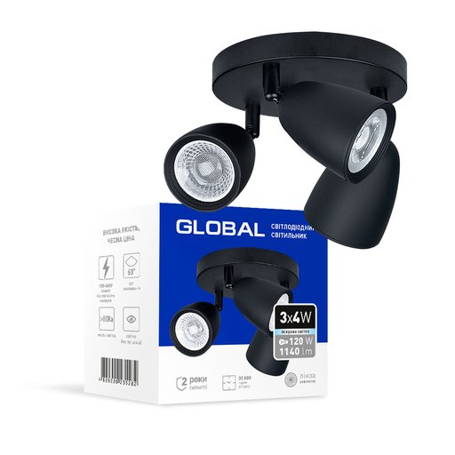 

Спот поворотный LED Global GSL-01C 4100K 12W черный (12038264)