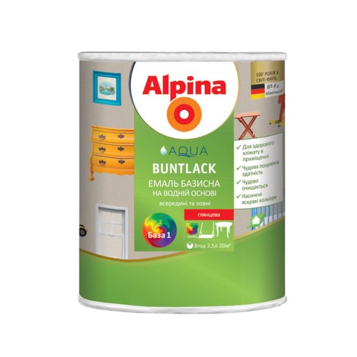 

Эмаль акриловая Alpina Aqua Buntlack глянцевая В3 0.71 л (11874366)