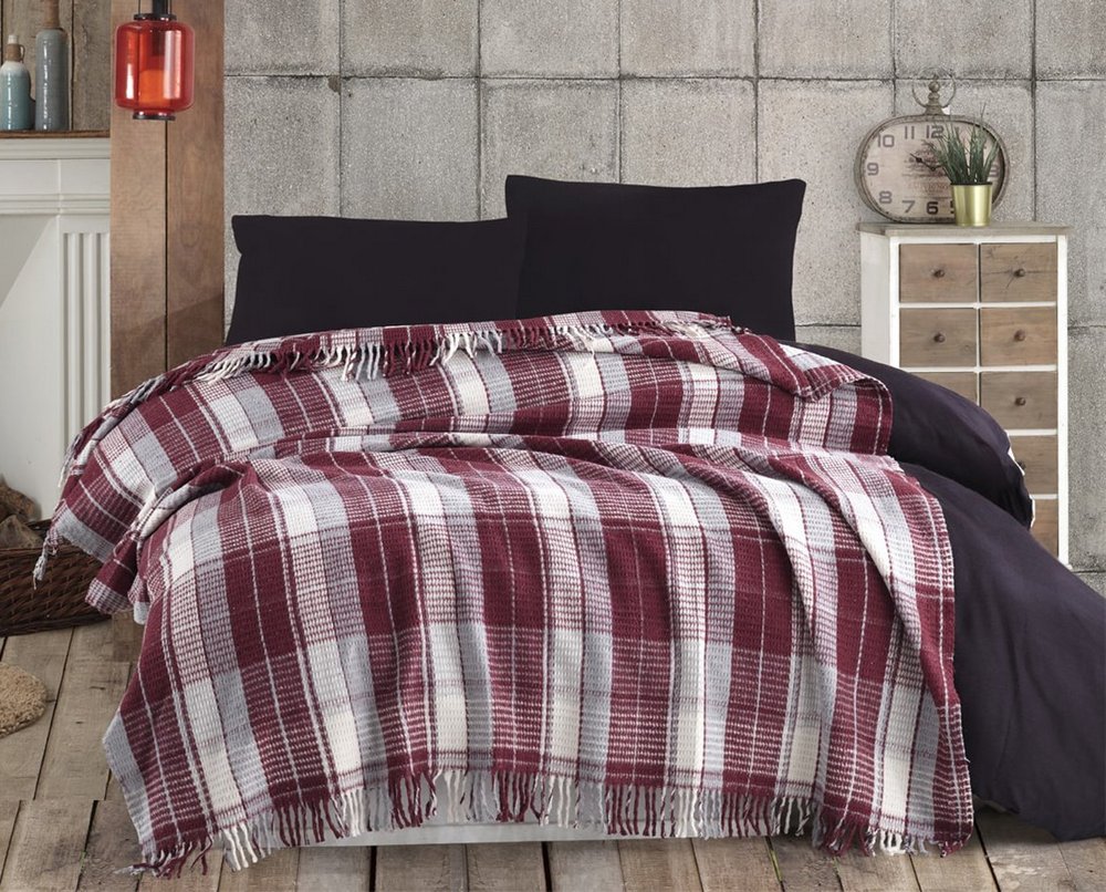 

Плед-покрывало Eponj Home Ekose Bordo-Gri 180х220