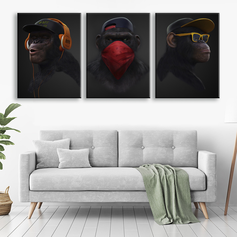 

Картина на холсте Модульные Gangster Monkey Modular 3 картины 75х100 см.