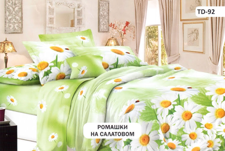 

Постельное белье комплект из Бязи "Ромашки на салатовом". Размер Евро, для Евро подушки (TIR_2257-362 E-EP)