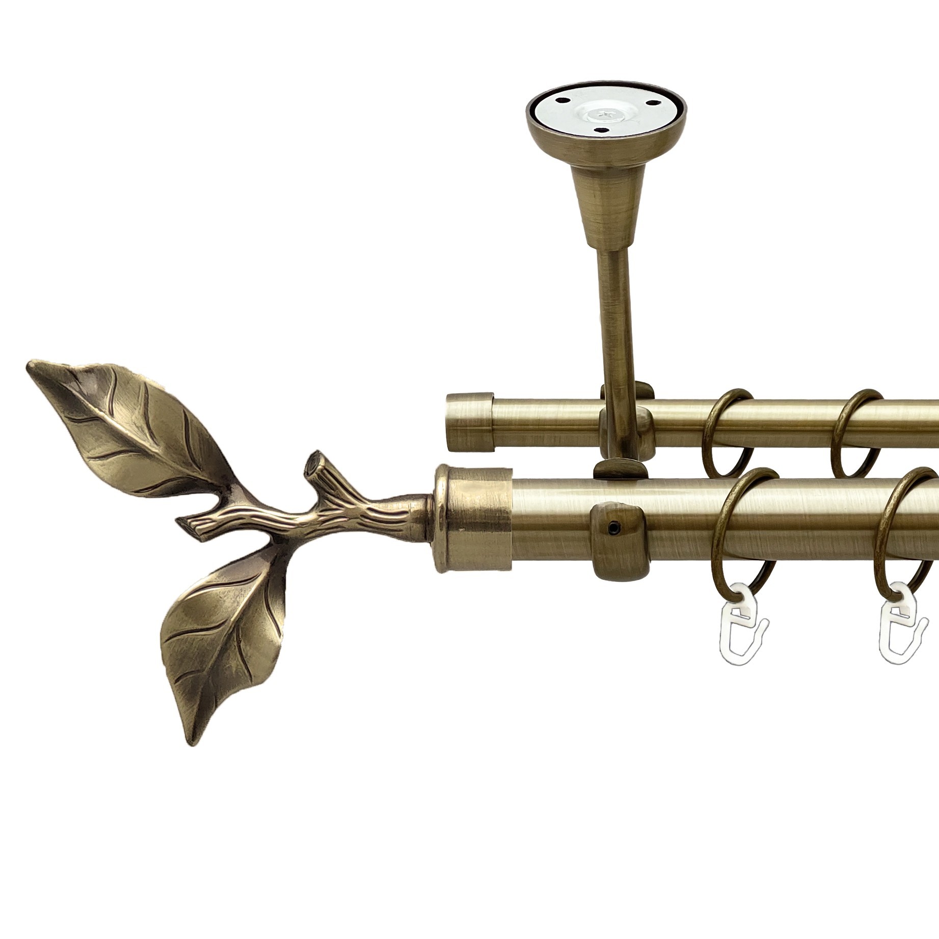 

Карниз Orvit Листок Троянди металевий дворядний відкритий до стелі гладка труба кільце металеве Антик 25\16 мм 160 см (00-00018506)