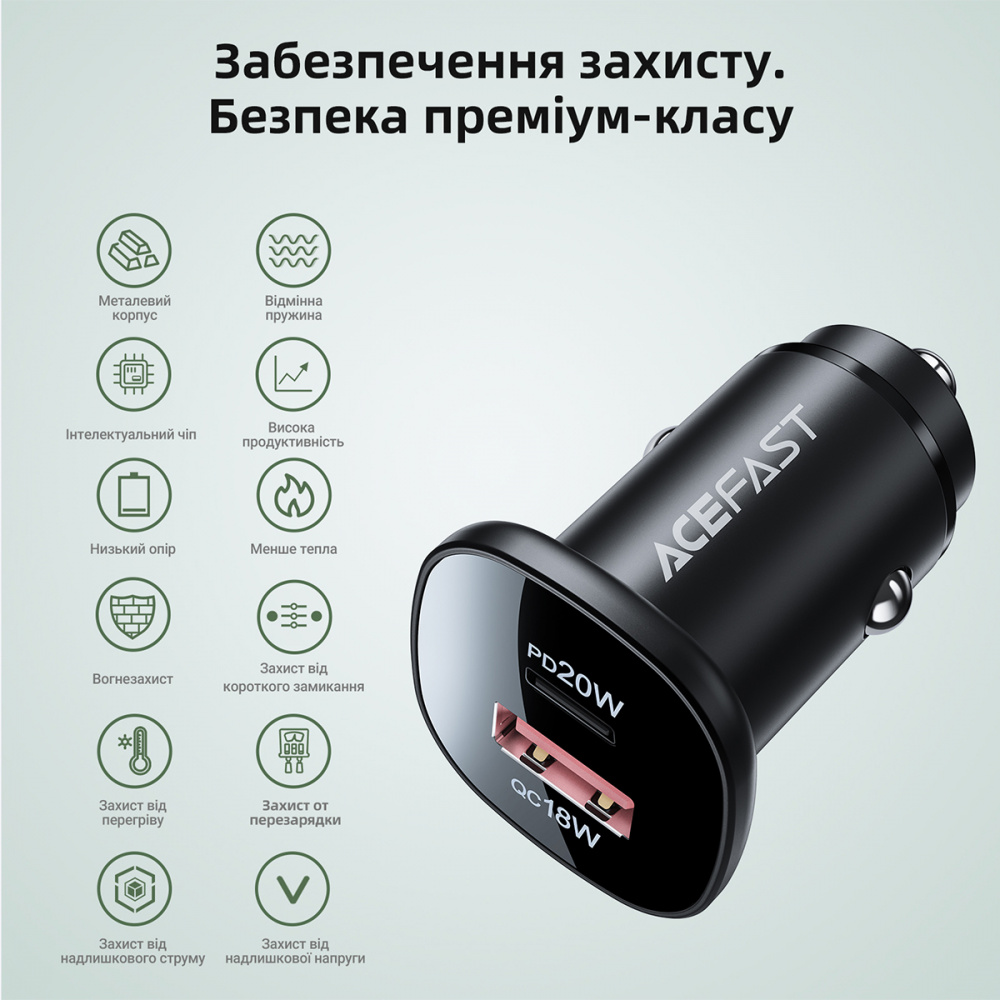 

Автомобильное зарядное устройство Acefast B1 Mini 38W (Type-C + USB) black
