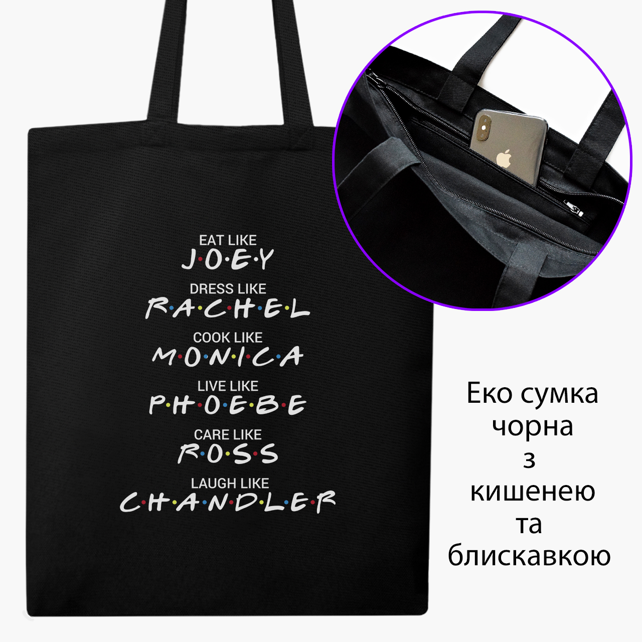 

Эко сумка шоппер на молнии Друзья (9227-1998) 41x35 см Черный