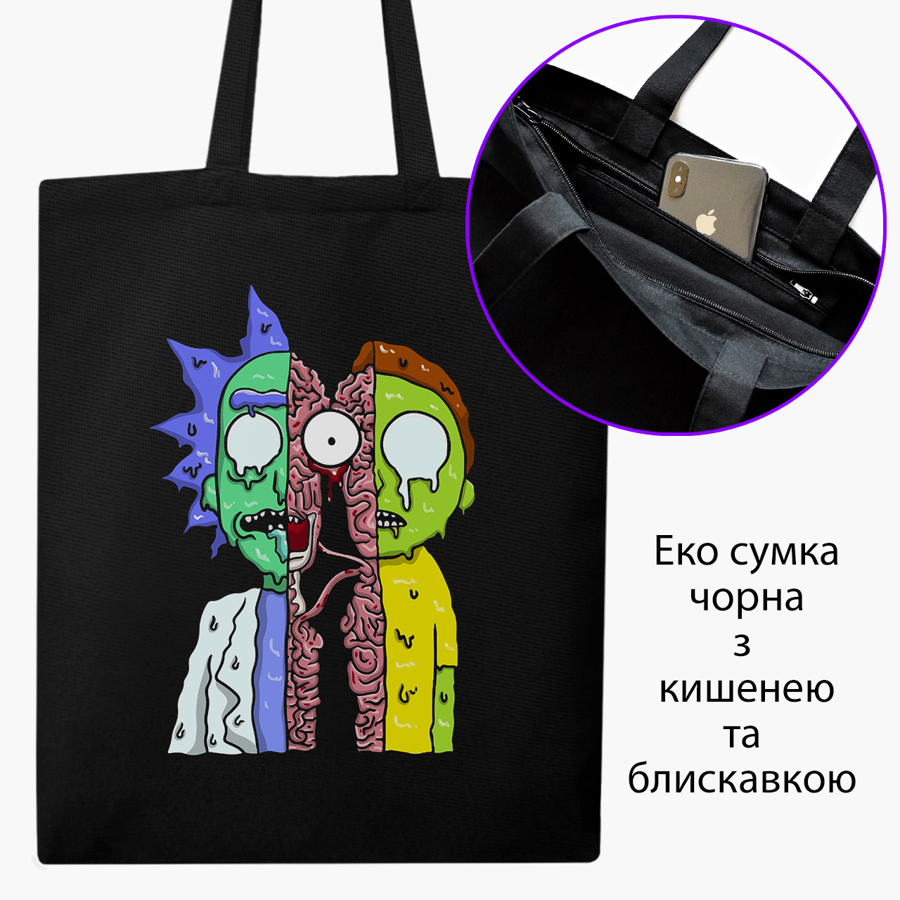 

Эко сумка шоппер на молнии Рик Санчез Рик и Морти (Rick Sanchez Rick and Morty) (9227-2940) 41x35 см Черный
