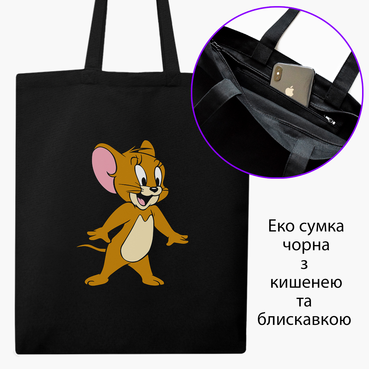 

Эко сумка шоппер на молнии Том и Джери (Tom and Jerry) (9227-1958) 41x35 см Черный