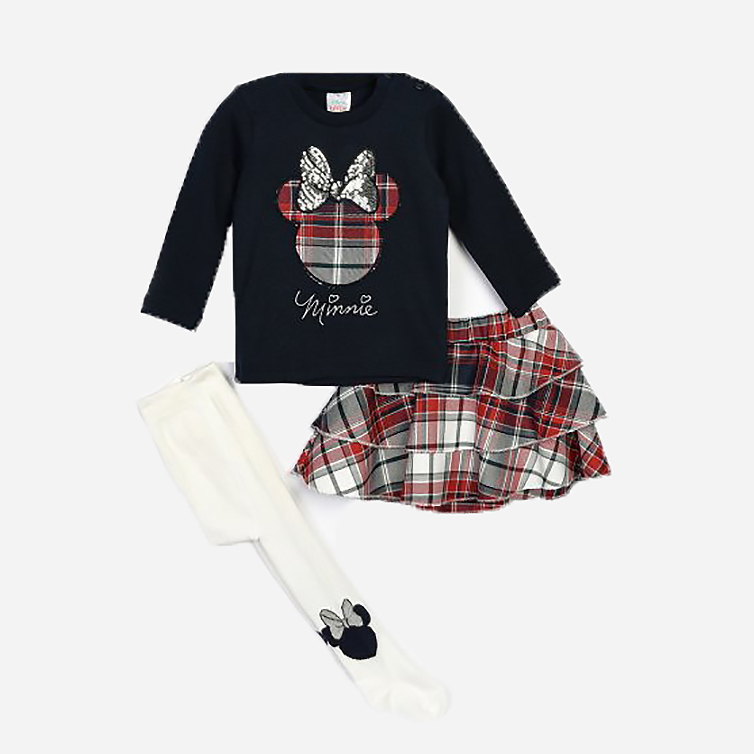 

Комплект (футболка с длинными рукавами + юбка + колготки) Disney Minnie Mouse MN16096 68-74 см Черно-красный