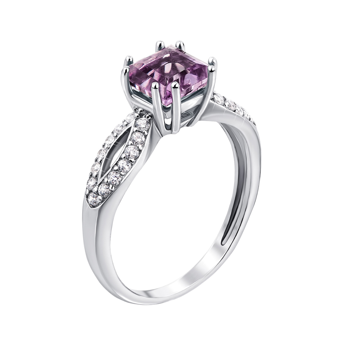 

Серебряное кольцо с аметистом и фианитами 000134185 17.5 размера