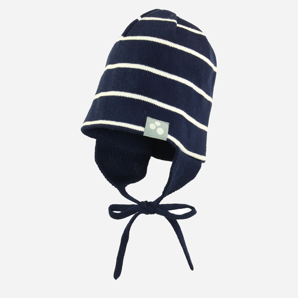 Акція на Дитяча демісезонна шапка-біні в'язана на зав'язках для хлопчика Huppa Cairo 83150000-90286 43-45 см Темно-синя від Rozetka