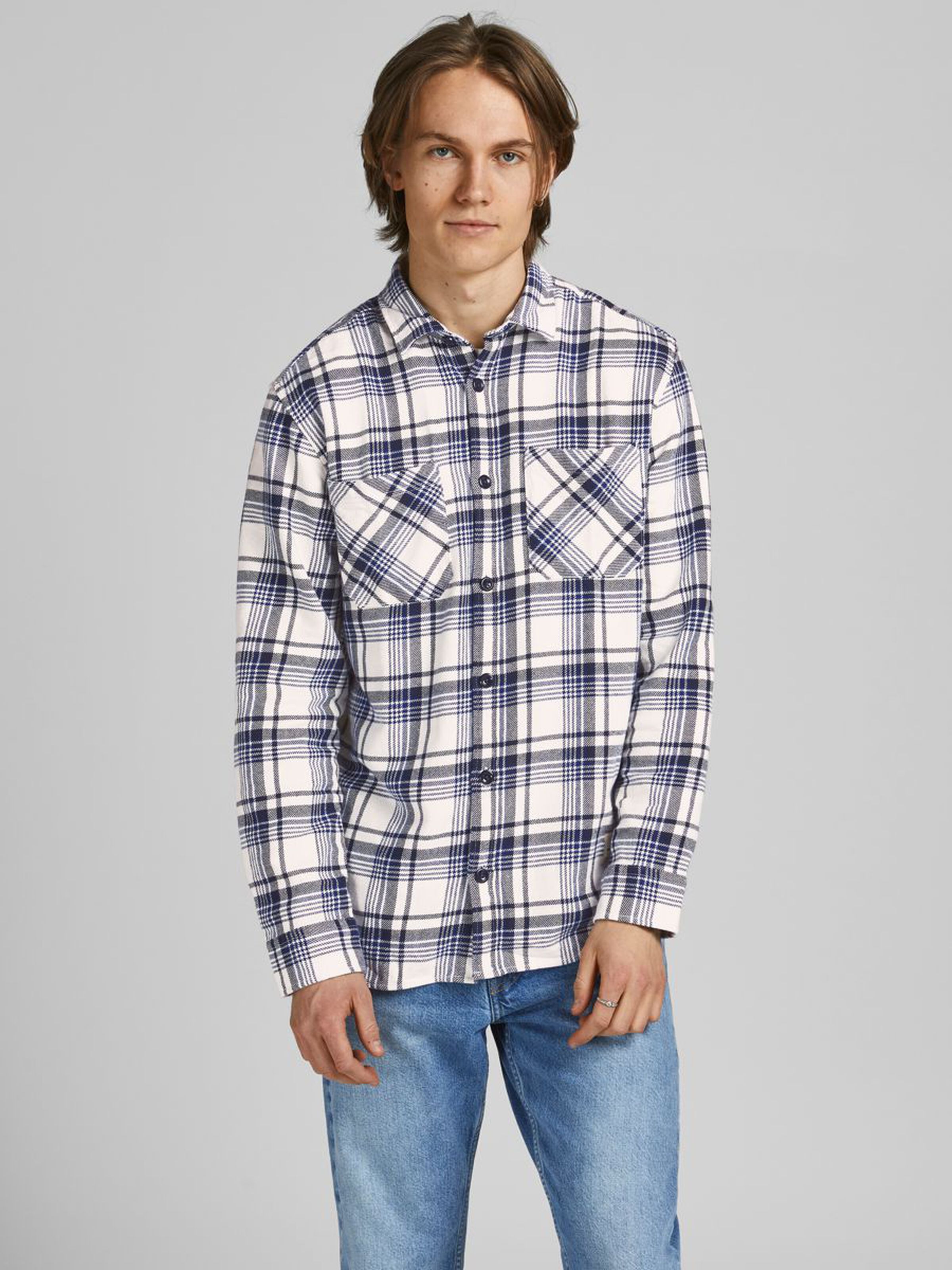 

Рубашка Jack&Jones FINDER SHIRT 12183581 Cloud Dancer XXL белый в клетку