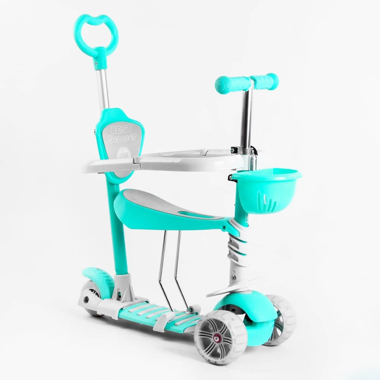 

Детский самокат 5в1 Best Scooter c защитным бампером бирюзовый цвет