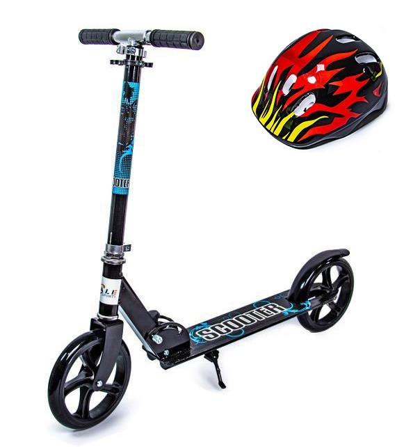 

Детский самокат двухколесный Scale Sports 460 с шлемом Черный цвет