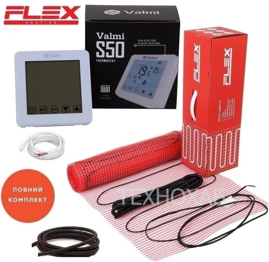 

Теплый пол Flex EHM 8м²/ 1400Вт/ 175Вт/м² двухжильный нагревательный мат с сенсорным программируемым терморегулятором Valmi S50