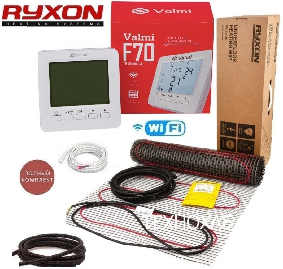 

Кабельный мат RYXON HM/9м² /1800Ват/ 200Вт/м² теплый пол электрический под плитку с программируемым терморегулятором Valmi F70 Wi-Fi