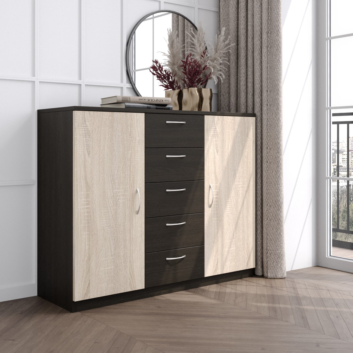 

Комод CИЧ 06К2 110x38x89 Венге\Дуб Сонома