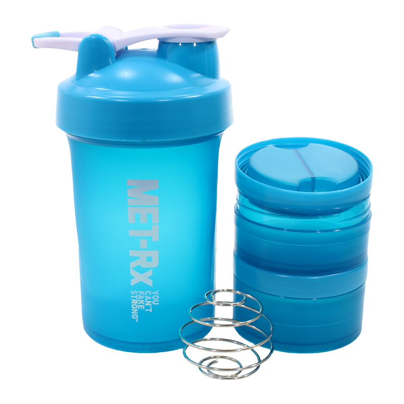 

Бутылка-поилка трехслойная MET-Rx HC34 Blue с чашами пластиковая 450ml спортивная герметичная конструкция