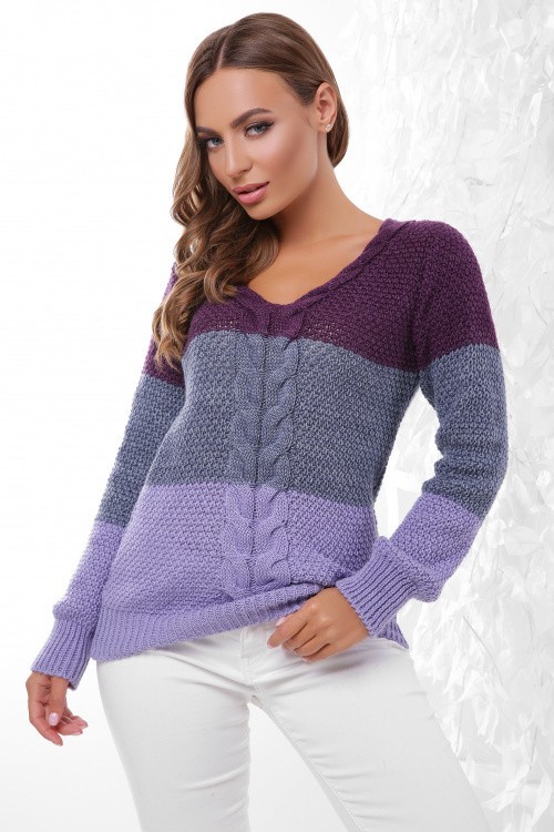 

Женский вязаный свитер 155 фиолетовый-светлый джинс-фиалка, Женский вязаный свитер 155 фиолетовый-светлый джинс-фиалка 44-50