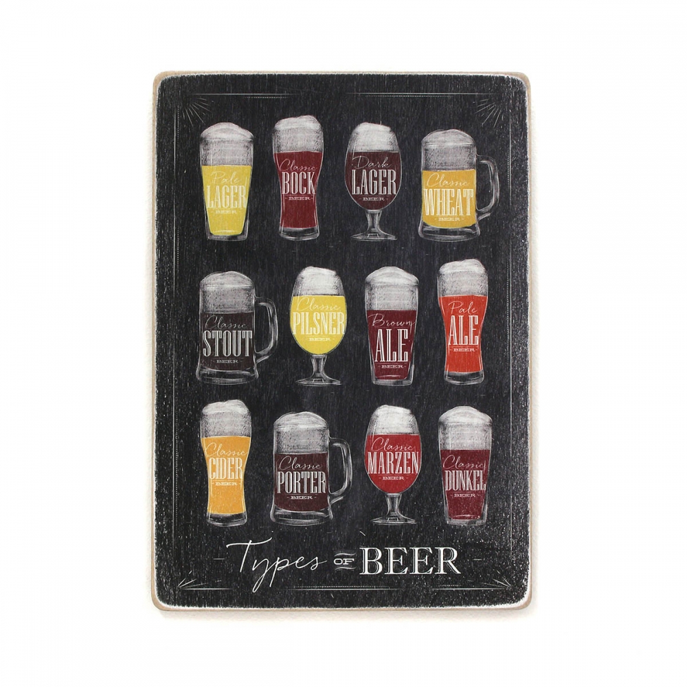 

Деревянный постер Алкоголь Types of beer. Виды пива. Вертикальный. Темный фон А2