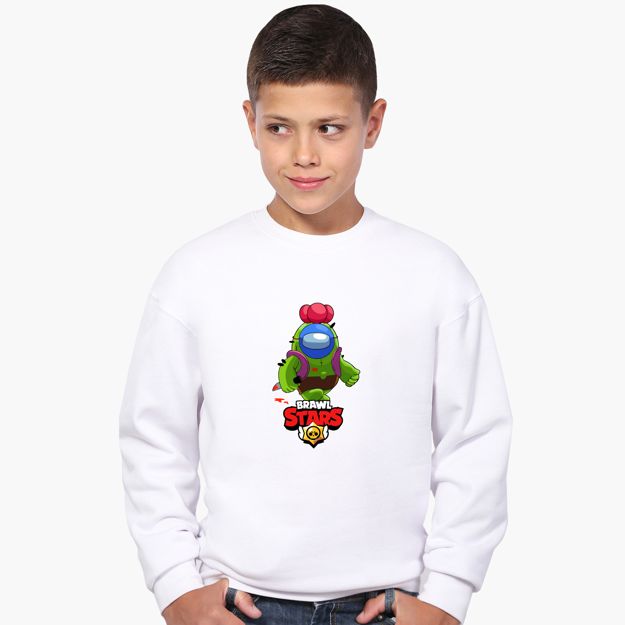 

Свитшот для мальчиков Амонг Ас Бравл Старс Спайк (Among Us Brawl Stars Spike) (9509-2599-1) 122-128 см Белый