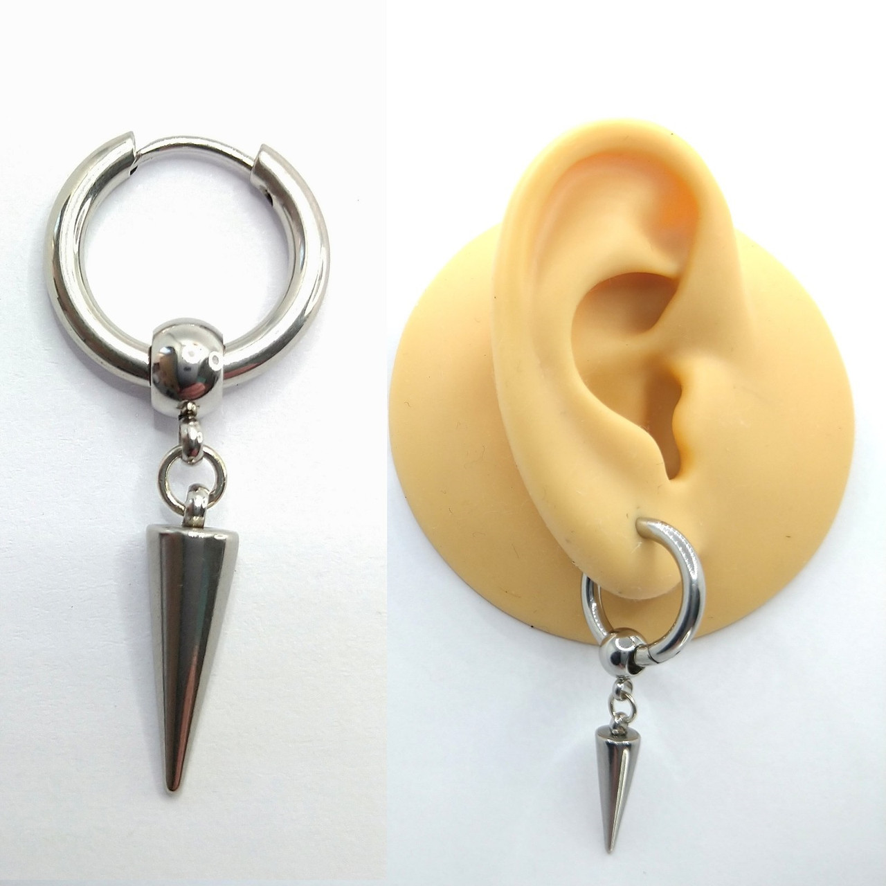 

Серьга кольцо с подвеской конусом на одно ухо Stainless steel