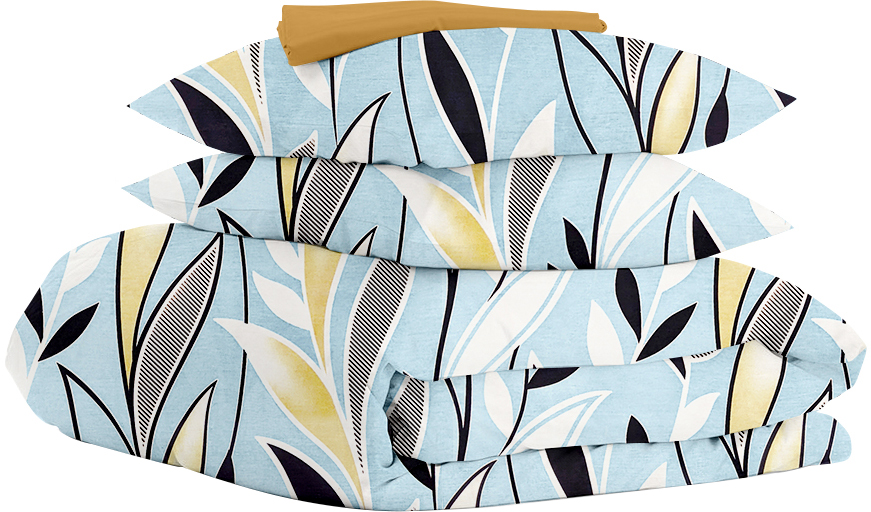 

Комплект двуспального постельного белья Cosas Seaweed Blue Mustard 180x220 см