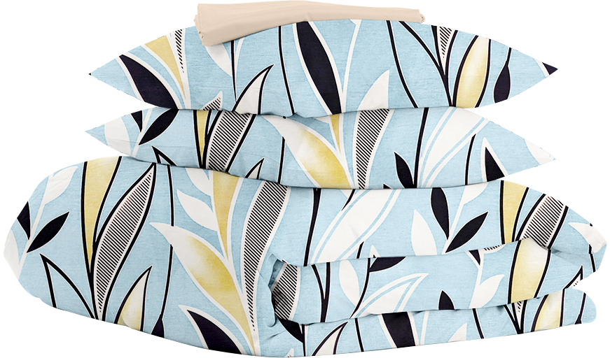 

Комплект полуторного постельного белья Cosas Seaweed Blue Beige 160x220 см