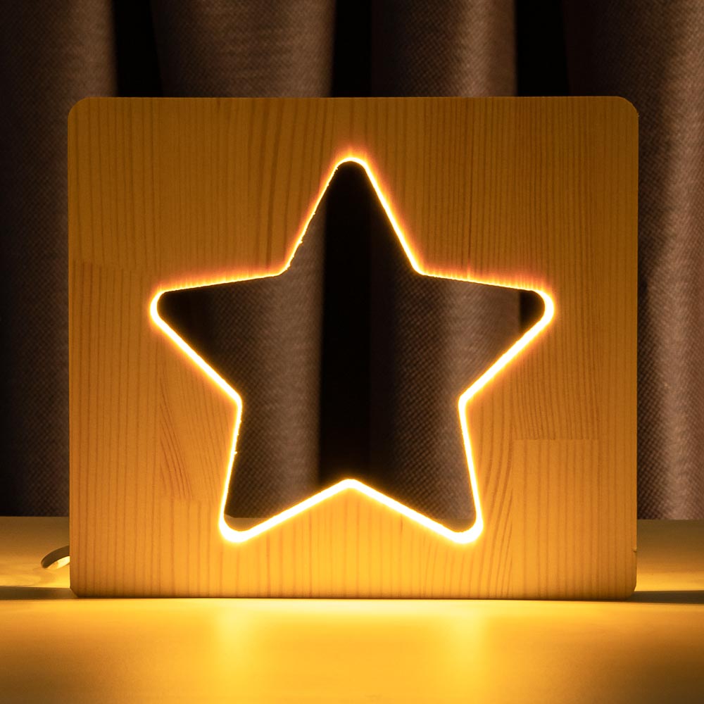

Светильник ночник ArtEco Light из дерева LED "Звезда" с пультом и регулировкой света, цвет теплый белый