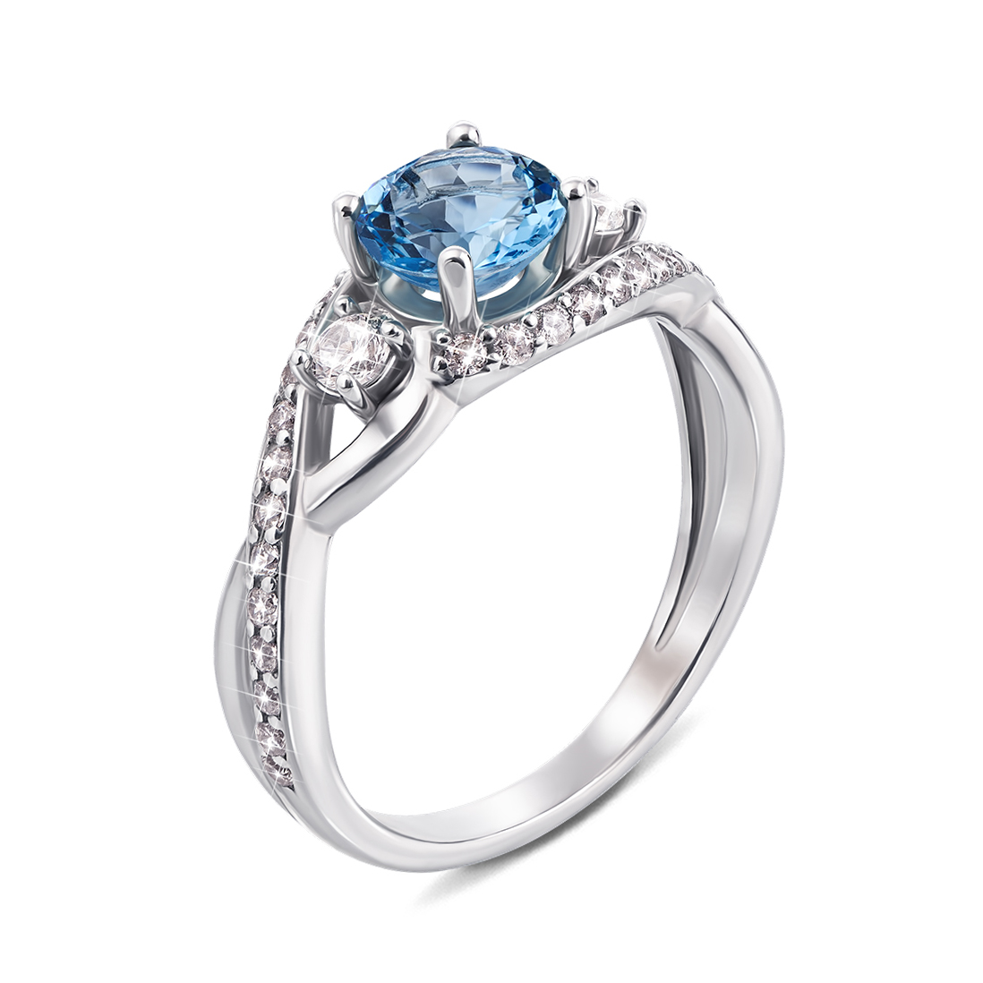 

Серебряное кольцо с лондон топазом и фианитами 000133976 17 размера
