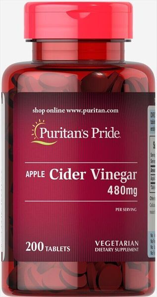 

Яблочный уксус Puritan's Pride Apple Cider Vinegar 480 mg 200 таблеток