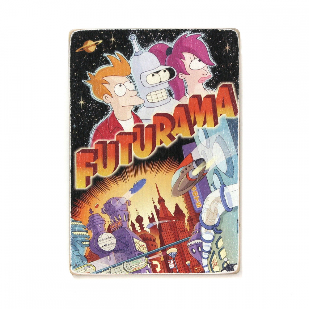 

Деревянный постер Мультфильмы Futurama. Футурама. Бендер, Лила, Фрай А2