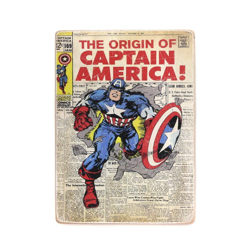 

Деревянный постер Супергерои Captain America. Капитан Америка бежит. Комикс А1
