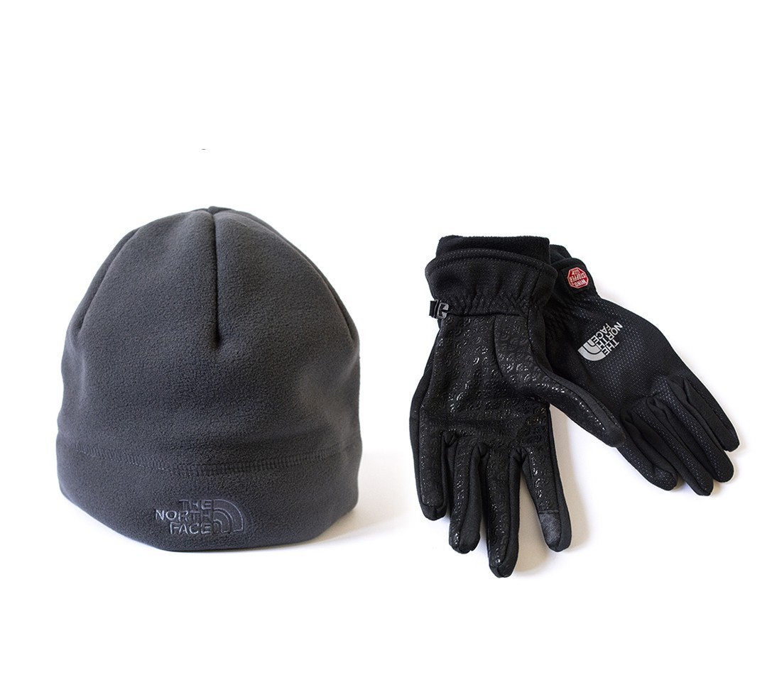 

Набор зимний шапка XL + сенсорные перчатки North Face на флисе Черный