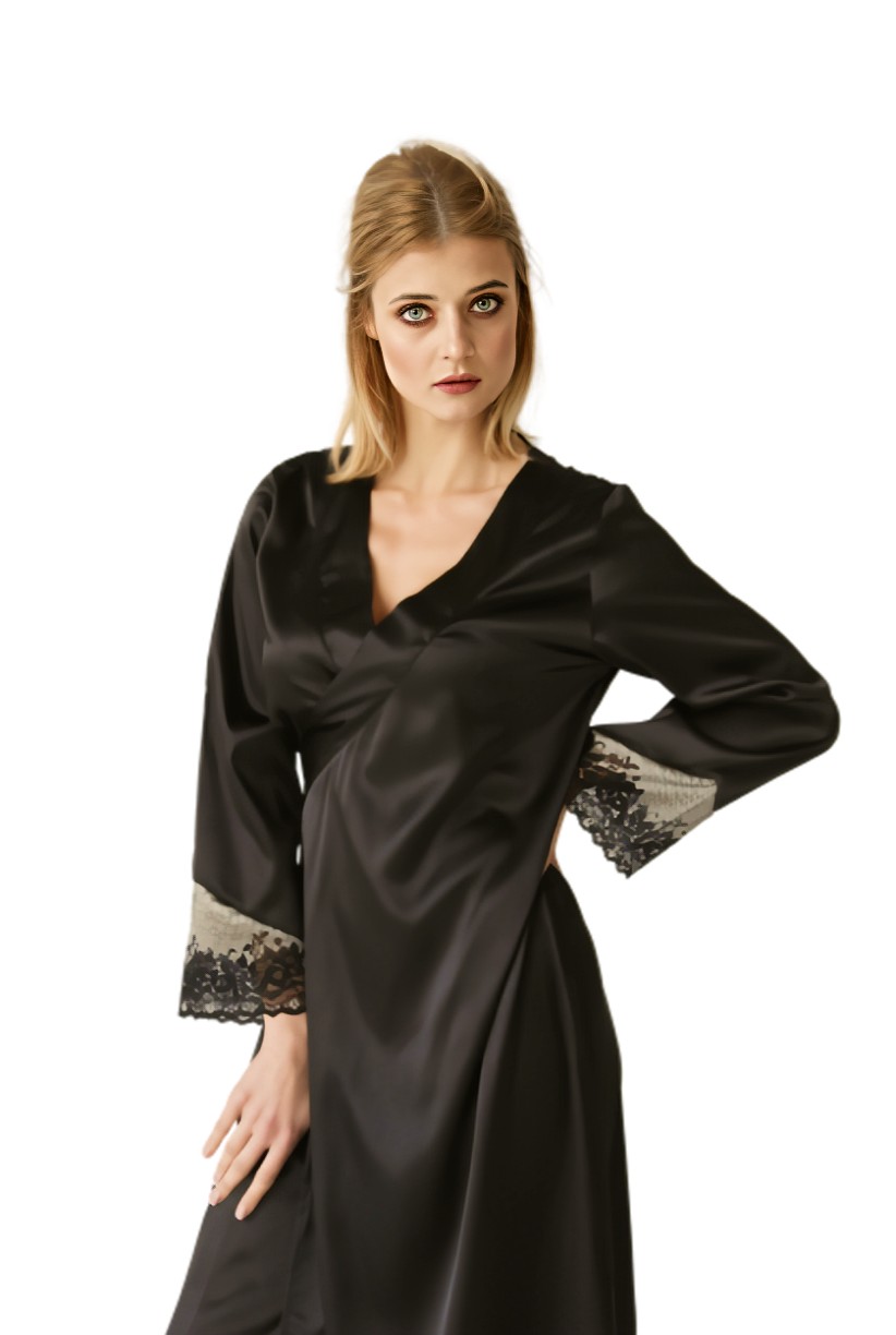 

Халат на запах Eros Lingerie Serena 860 Атлас 36/ Черный, Халат на запах Eros Lingerie Serena 860 Атлас 36/S Черный