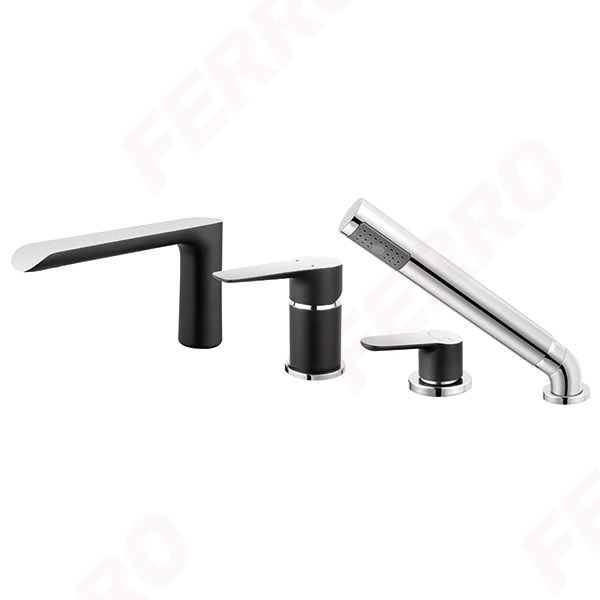

BDR11ABLC Ferro (Польша) смеситель для ванны для монтажа в 4 отверстия Adore Black/Chrome
