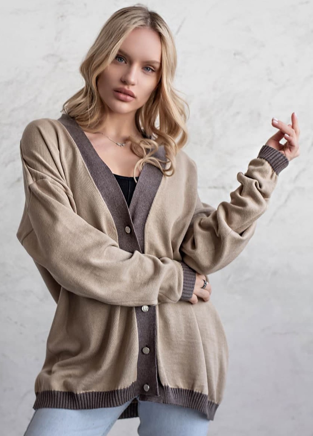 

Женский кардиган "Беатрис" TM Anika KR03C02 Onesize бежево-кофейный
