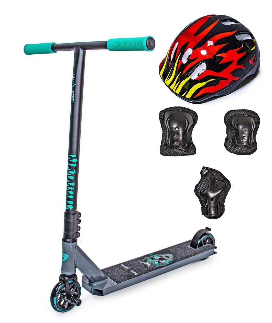 

Детский трюковый самокат Scale Sports с комплектом защиты Волк Серый цвет