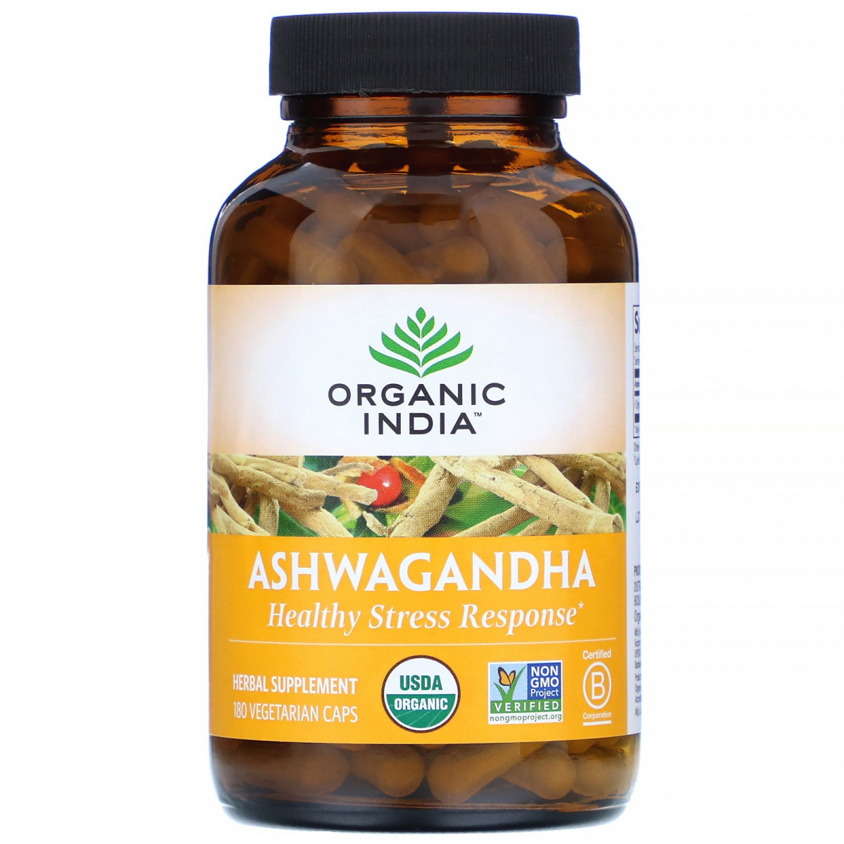 

Ашваганда, Ashwagandha, Organic India, 180 вегетарианских капсул