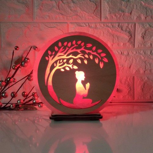 

Соляная лампа EcoDecorLamp круглая Дерево йога красная