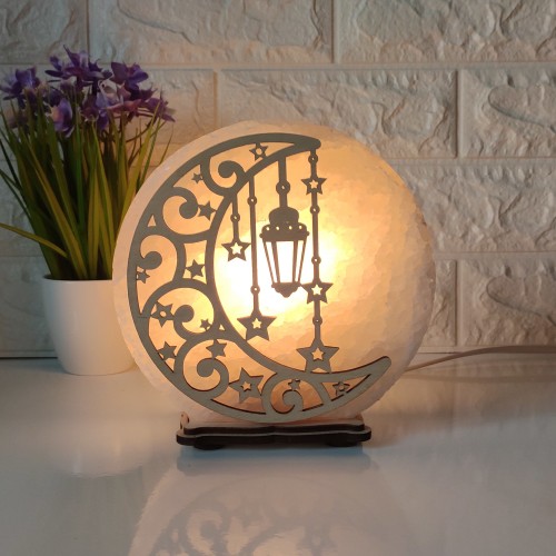 

Соляная лампа EcoDecorLamp круглая Луна и фонари желтая
