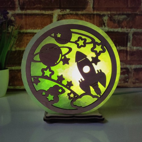 

Соляная лампа EcoDecorLamp круглая Космос зелёный