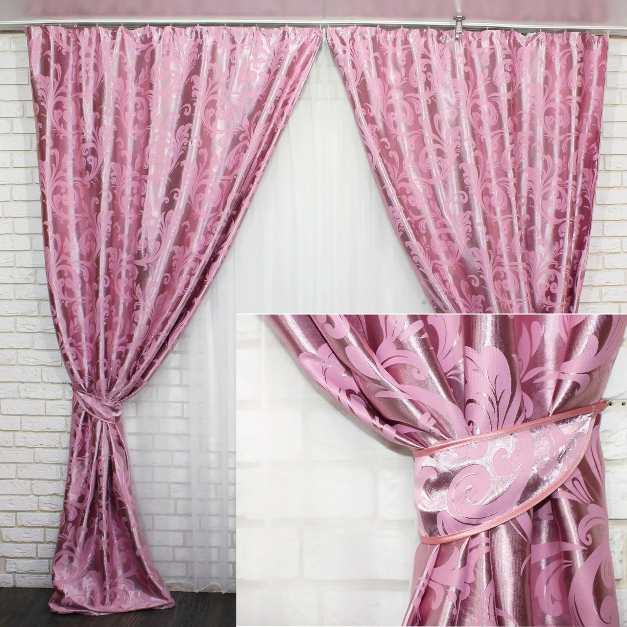 

Комплект жаккардовых штор Chtextil Ширина каждой шторы по 2м Розовый
